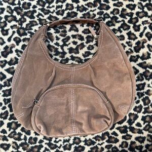 Y2K Gap Suede Leather Hobo Shoulder bag w/ pink stitching